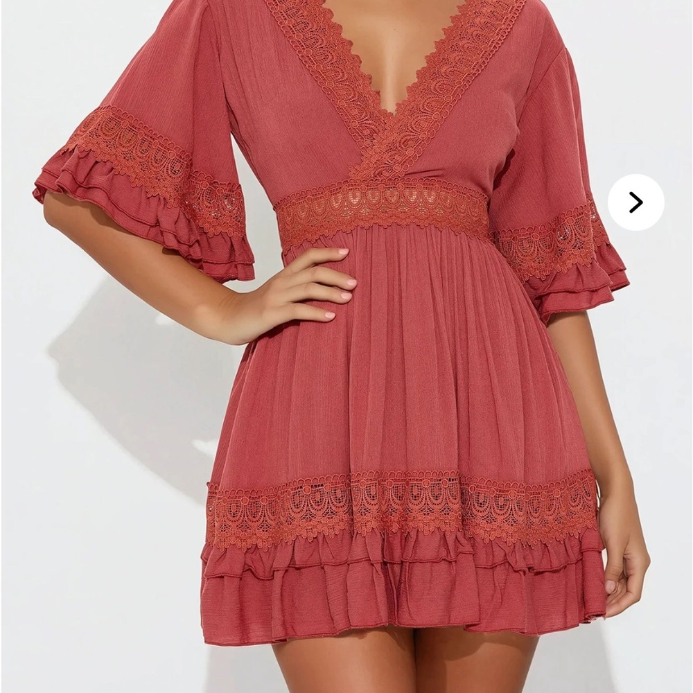 Fashion Nova Orange Pink Ruffled Puff Sleeve Mini Dress